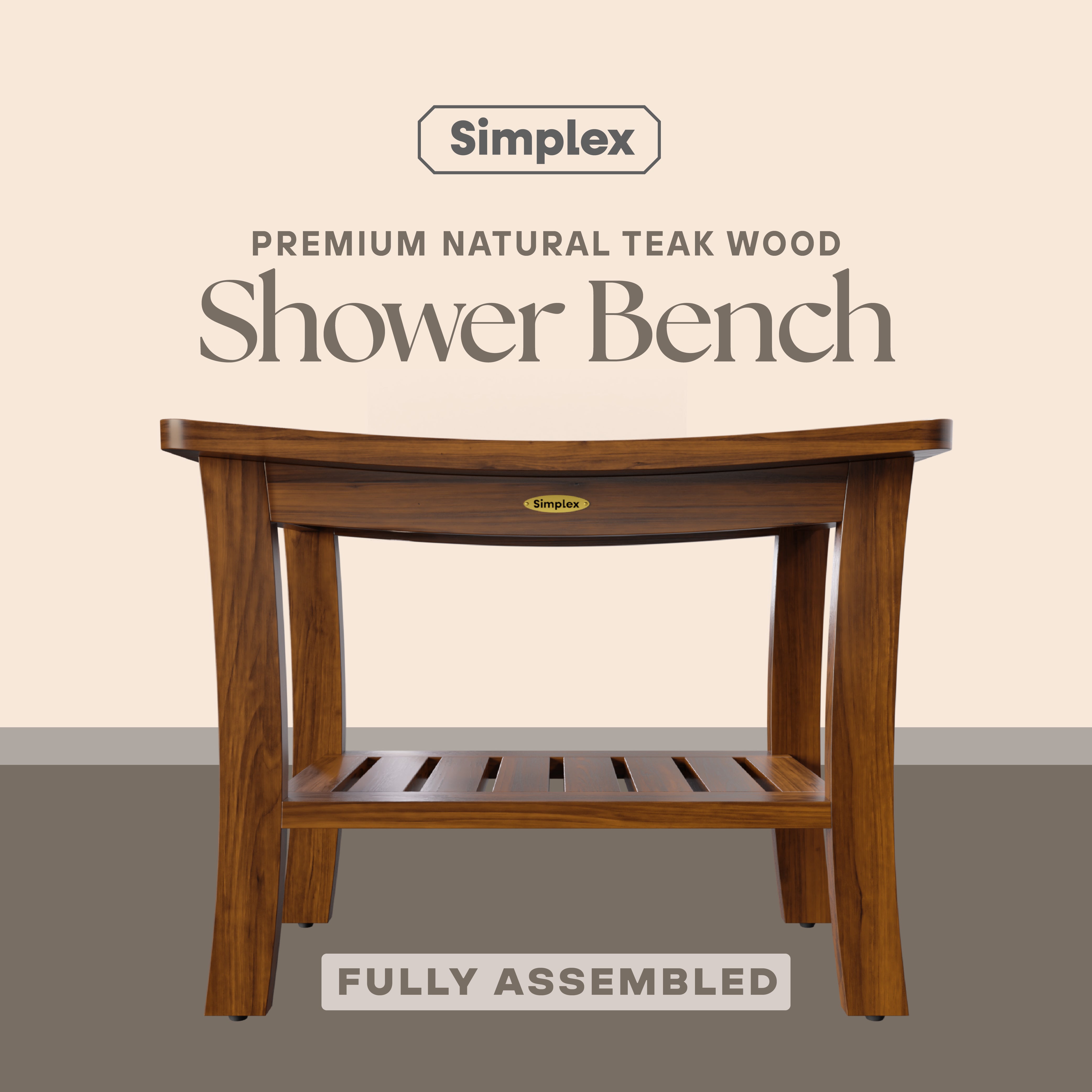Teak Shower Bench, Fully Assembled Shower Stool