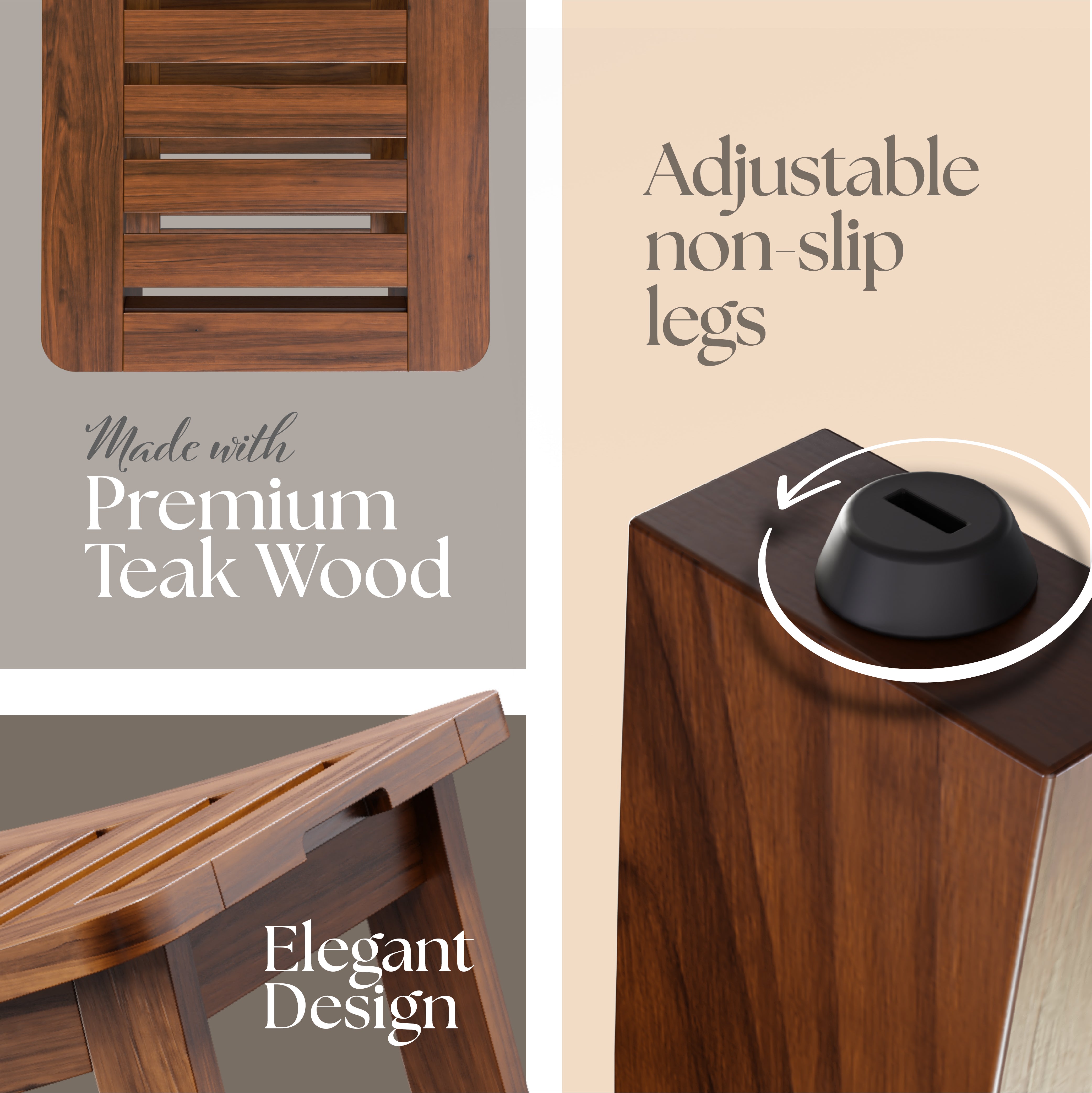 Teak Shower Bench, Fully Assembled Shower Stool