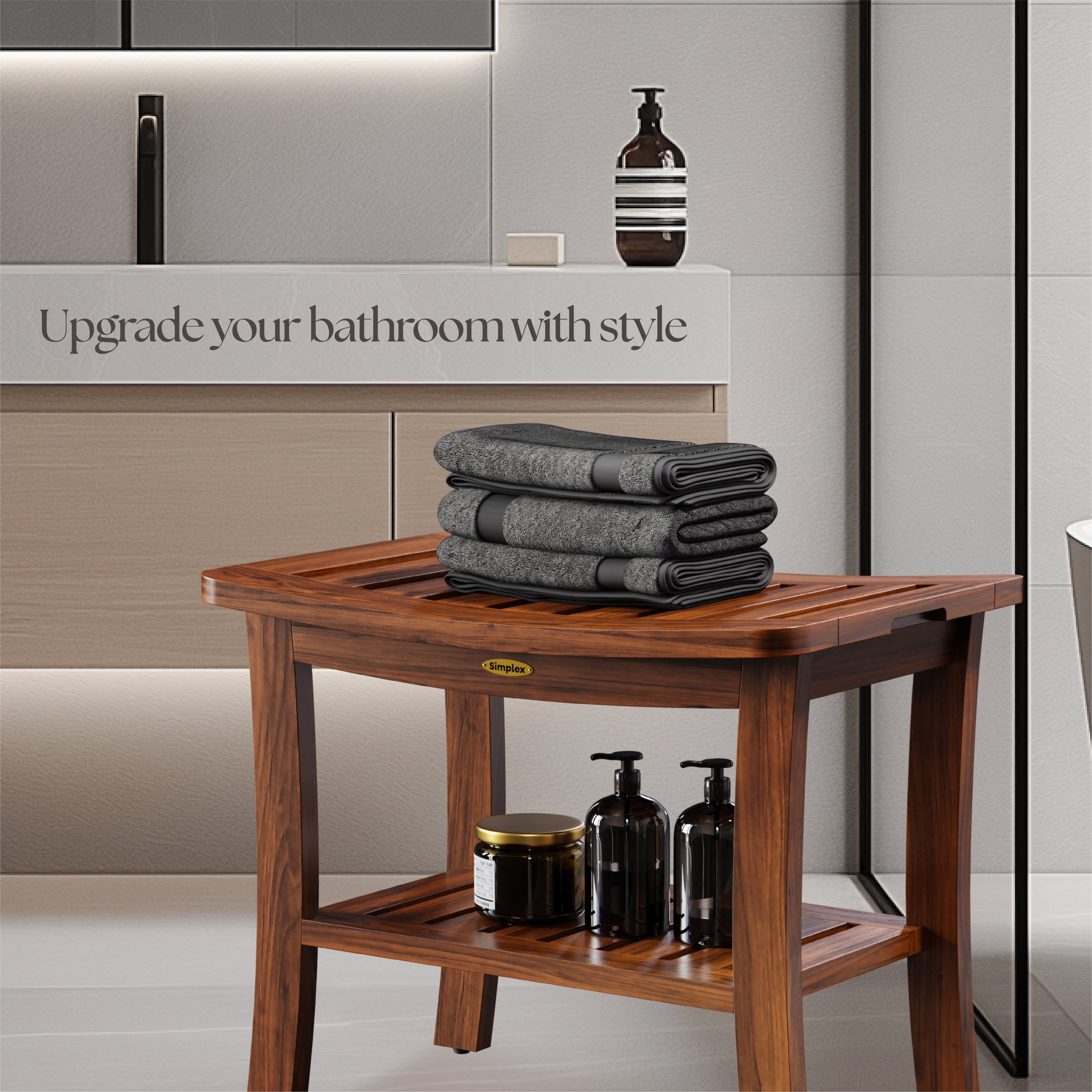 Teak Shower Bench, Fully Assembled Shower Stool