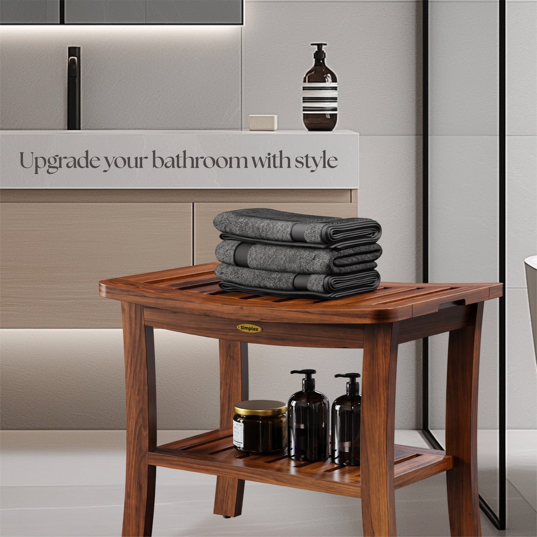 Teak Shower Bench, Fully Assembled Shower Stool