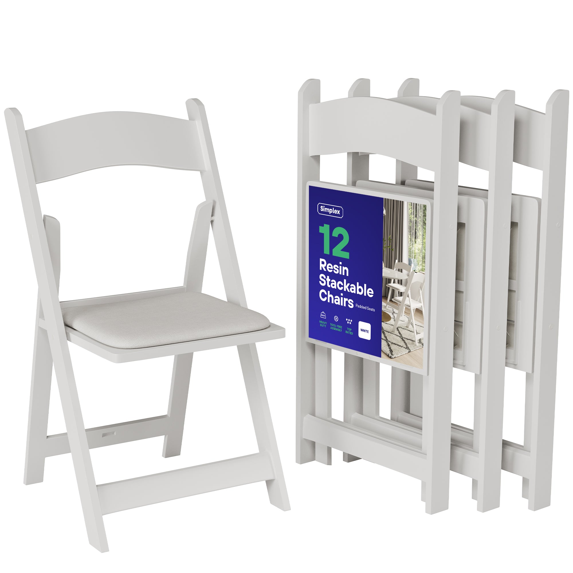 SIMPLEX White Resin Stackable Folding Chairs