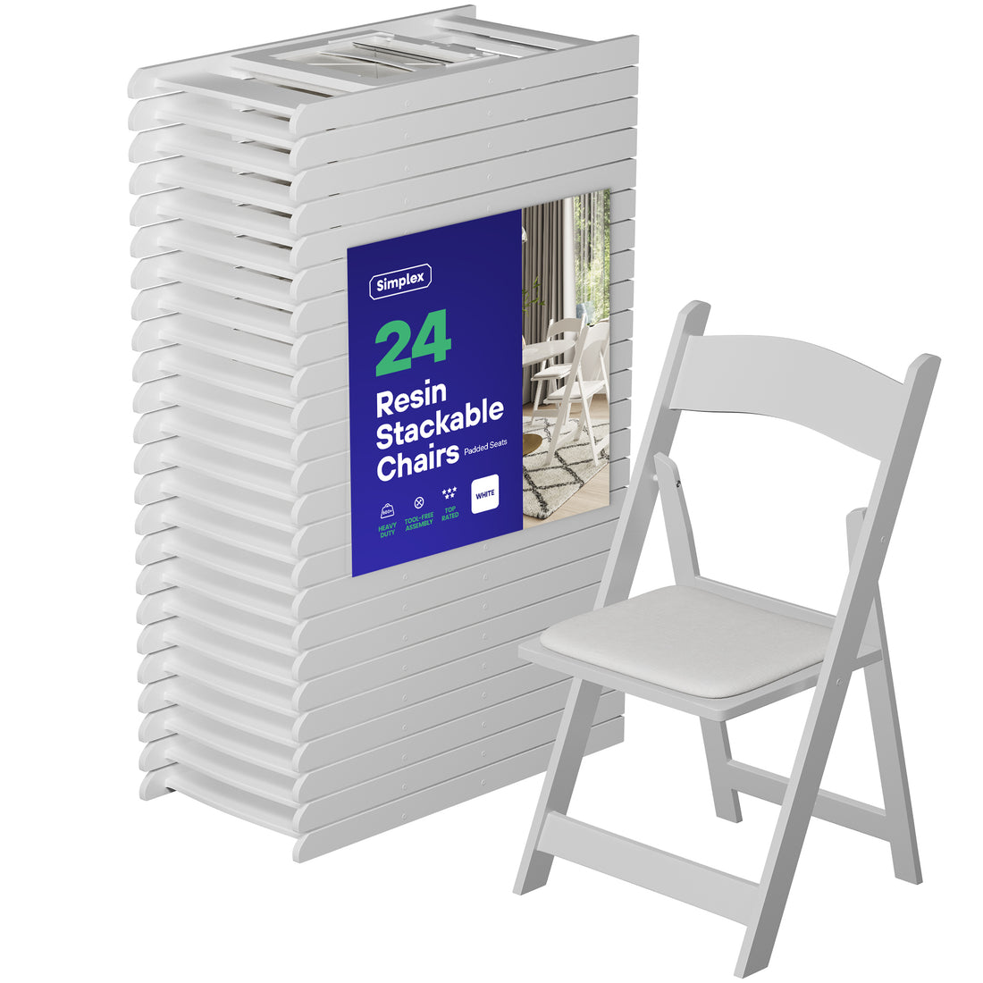 SIMPLEX White Resin Stackable Folding Chairs