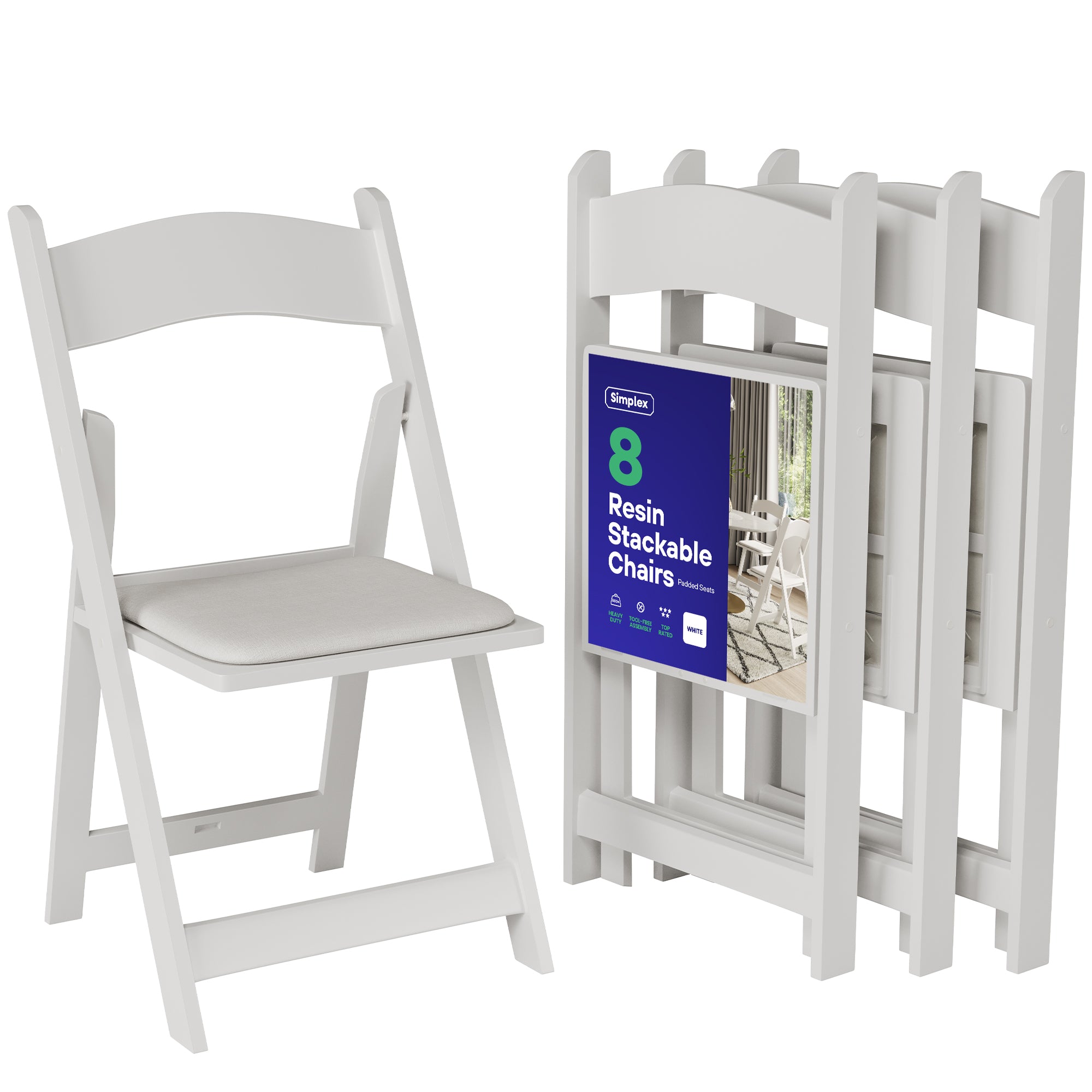 SIMPLEX White Resin Stackable Folding Chairs