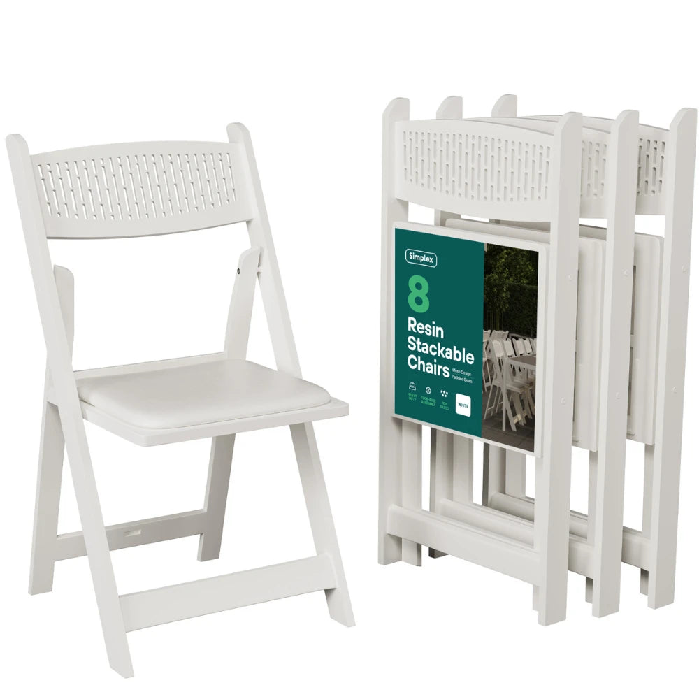 SIMPLEX White Stackable Folding Chairs, with Padded Seat & Mesh Back