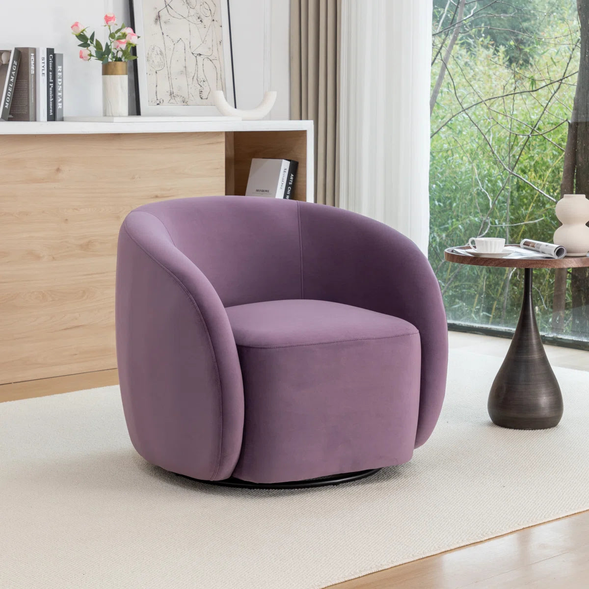 Arrun Velvet Swivel Barrel Chair