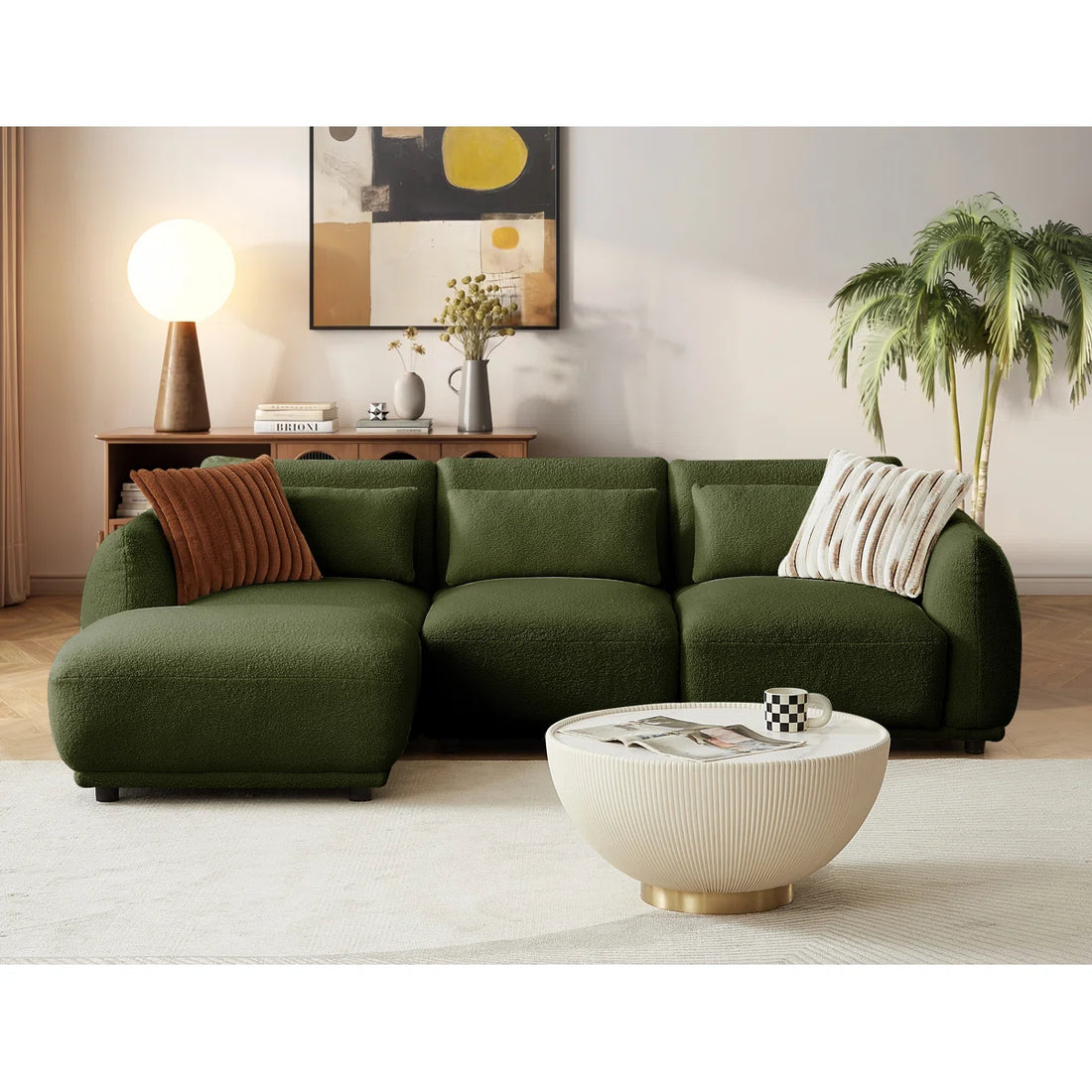 Ballyrobert 4 - Piece Upholstered Sectional Teddy Wool Modern Sectional Sofa 3 Seat L Shaped Convertible Modular Sectional Sofa with Reversible Ottoman