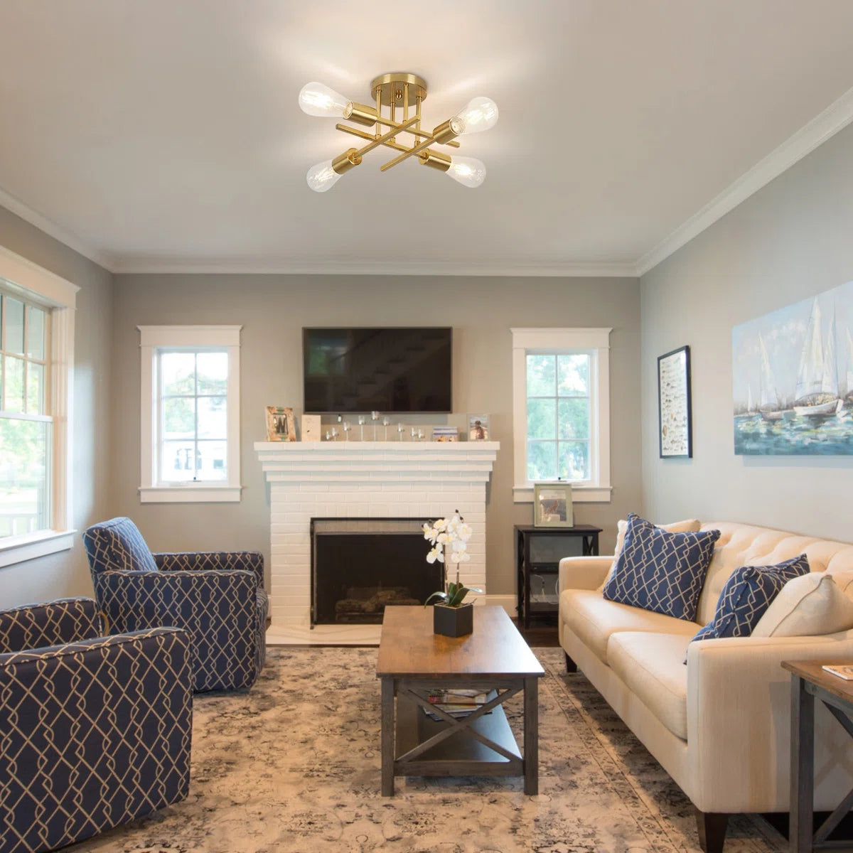 Hannah-Jayne 14.17'' Sputnik Modern Linear Flush Mount