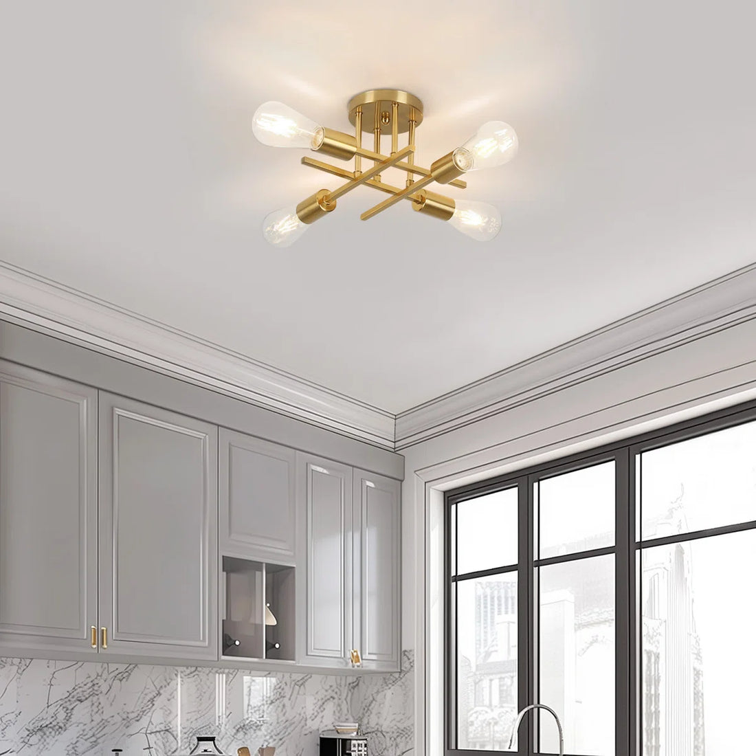 Hannah-Jayne 14.17'' Sputnik Modern Linear Flush Mount