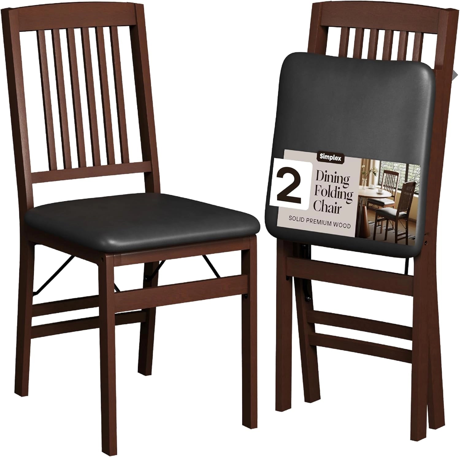 SIMPLEX Compact Folding Wood Dining Chairs (Set of 2)