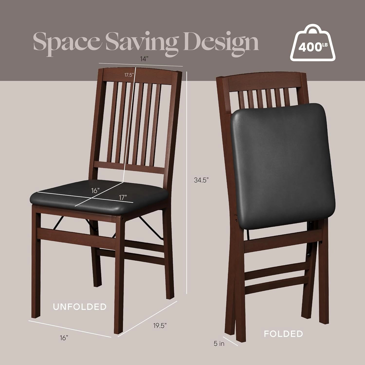 SIMPLEX Compact Folding Wood Dining Chairs (Set of 2)