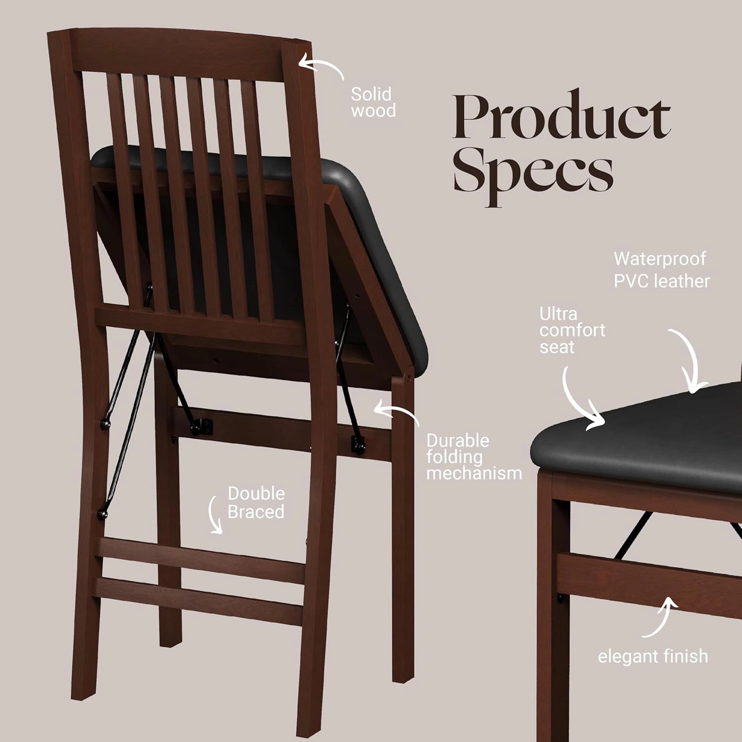 SIMPLEX Compact Folding Wood Dining Chairs (Set of 2)