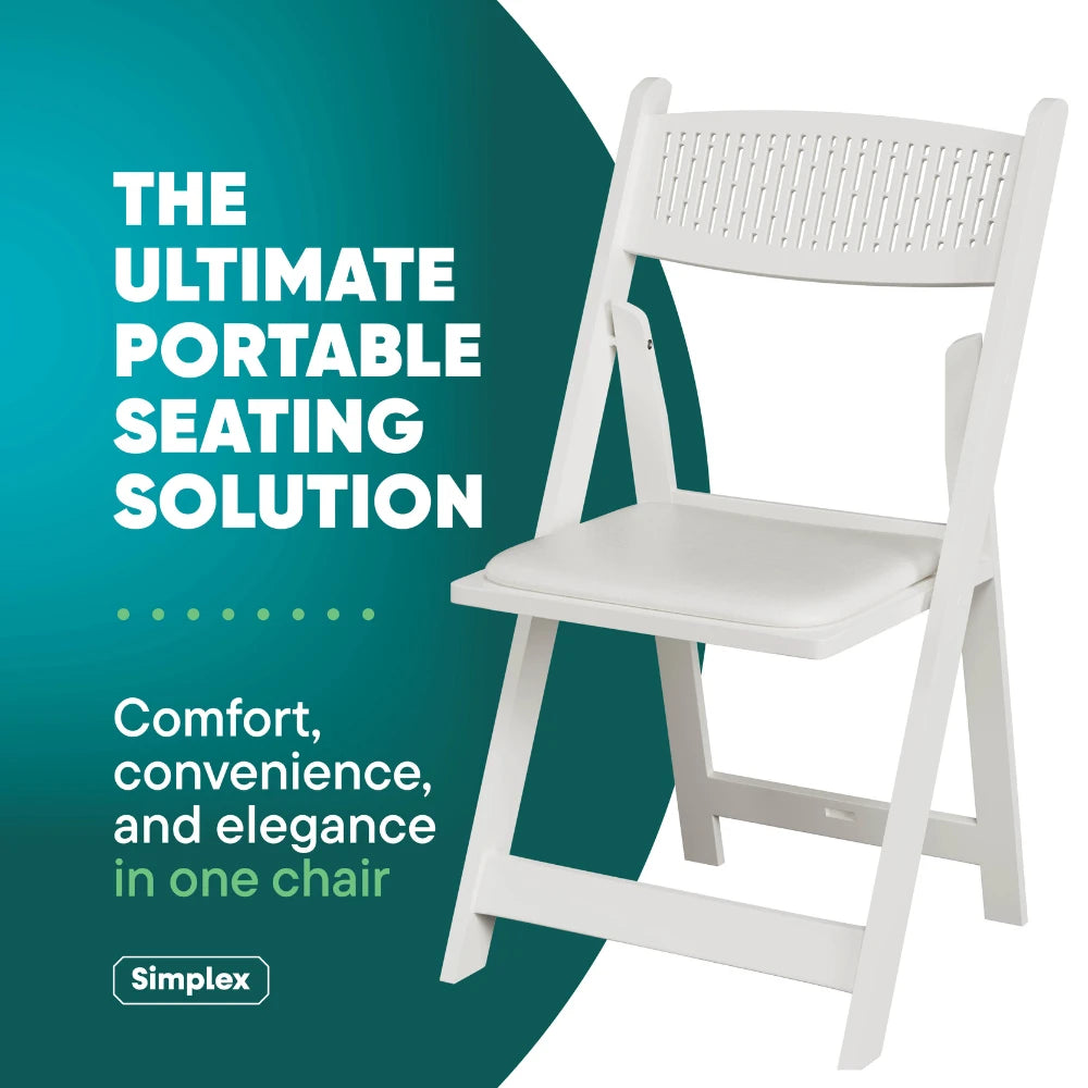 SIMPLEX White Stackable Folding Chairs, with Padded Seat & Mesh Back