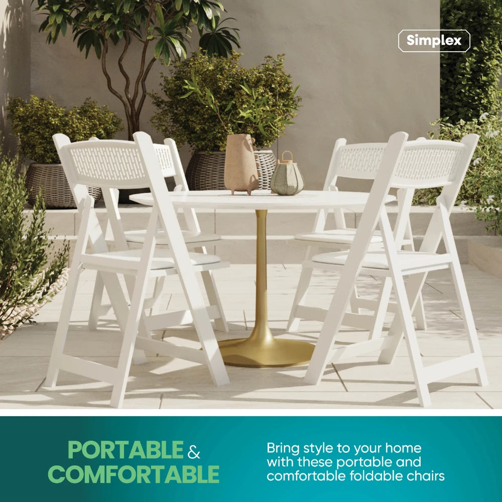 SIMPLEX White Stackable Folding Chairs, with Padded Seat & Mesh Back