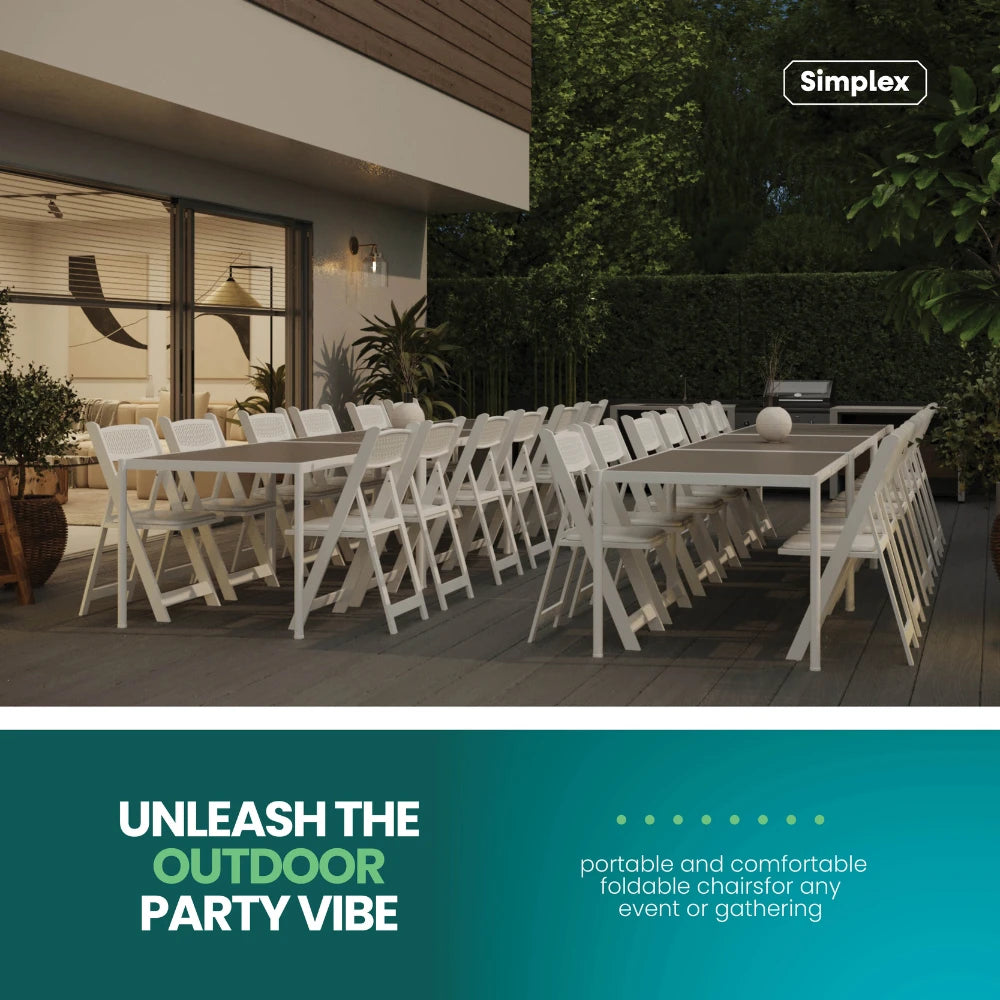 SIMPLEX White Stackable Folding Chairs, with Padded Seat & Mesh Back