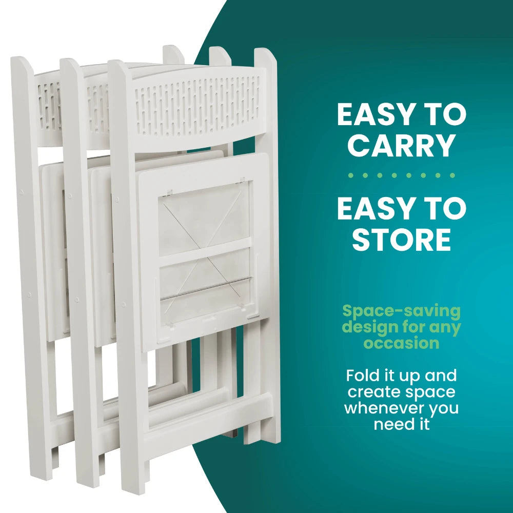 SIMPLEX White Stackable Folding Chairs, with Padded Seat & Mesh Back