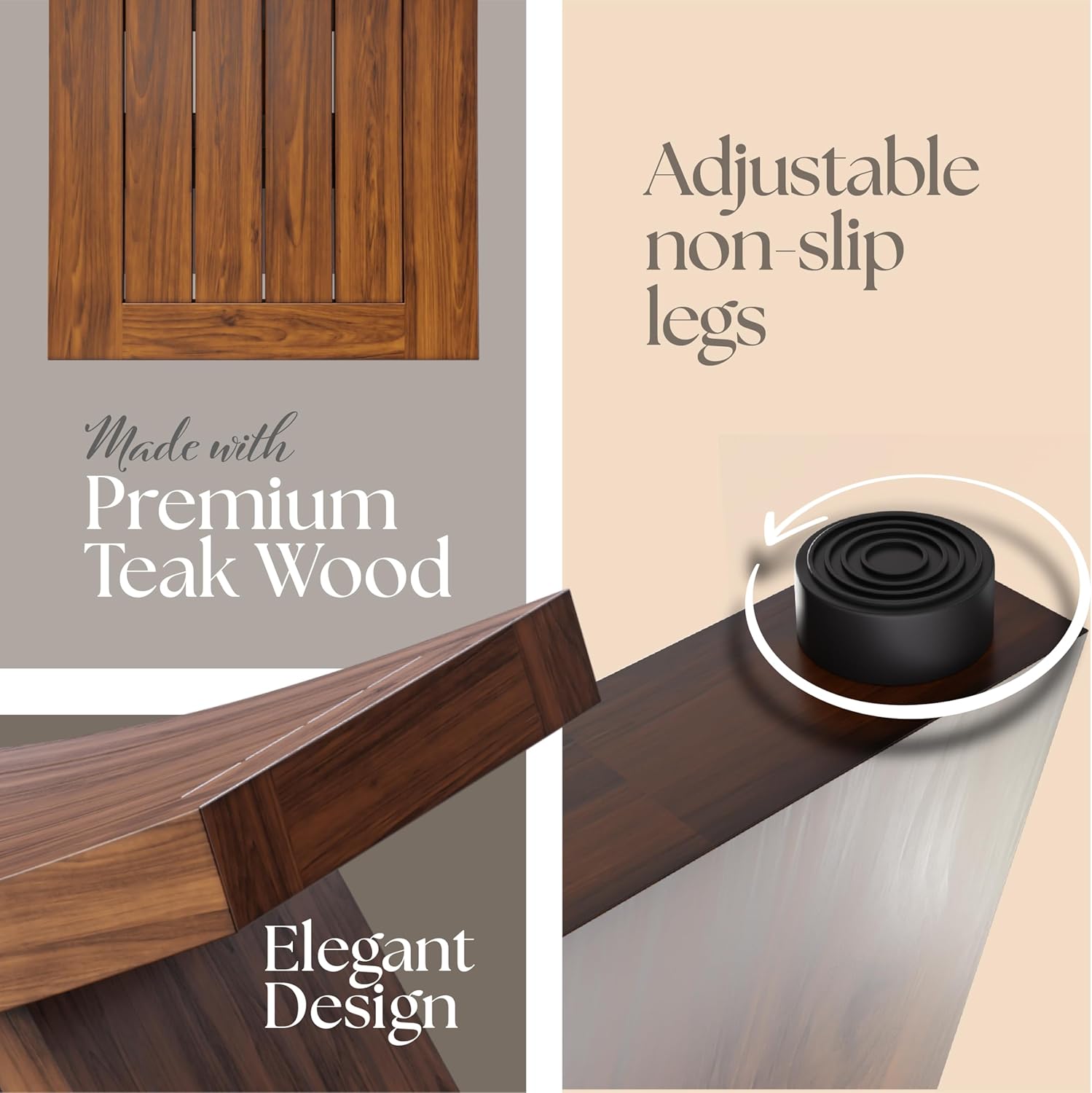 Teak Shower Bench 18” – Waterproof Shower Stool for Inside Shower