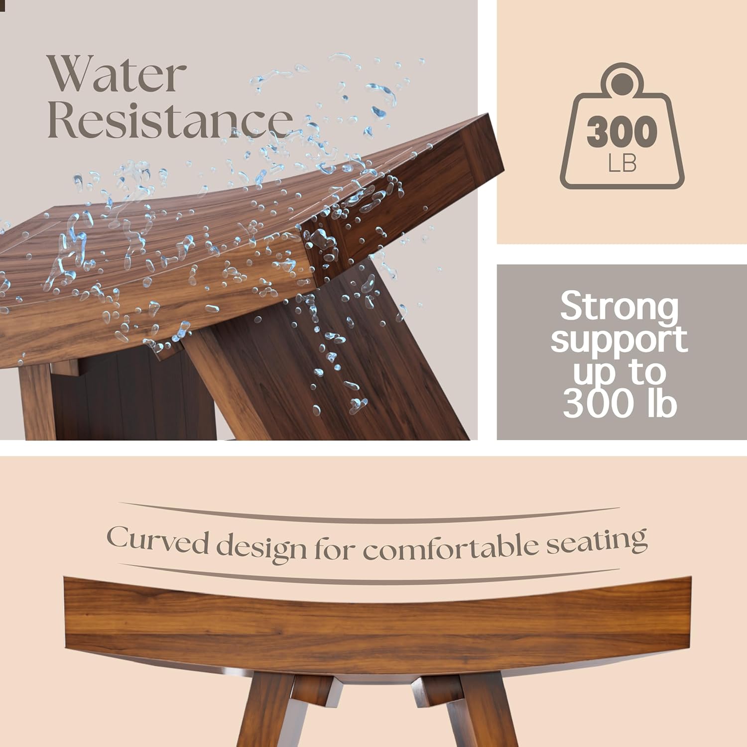 Teak Shower Bench 18” – Waterproof Shower Stool for Inside Shower