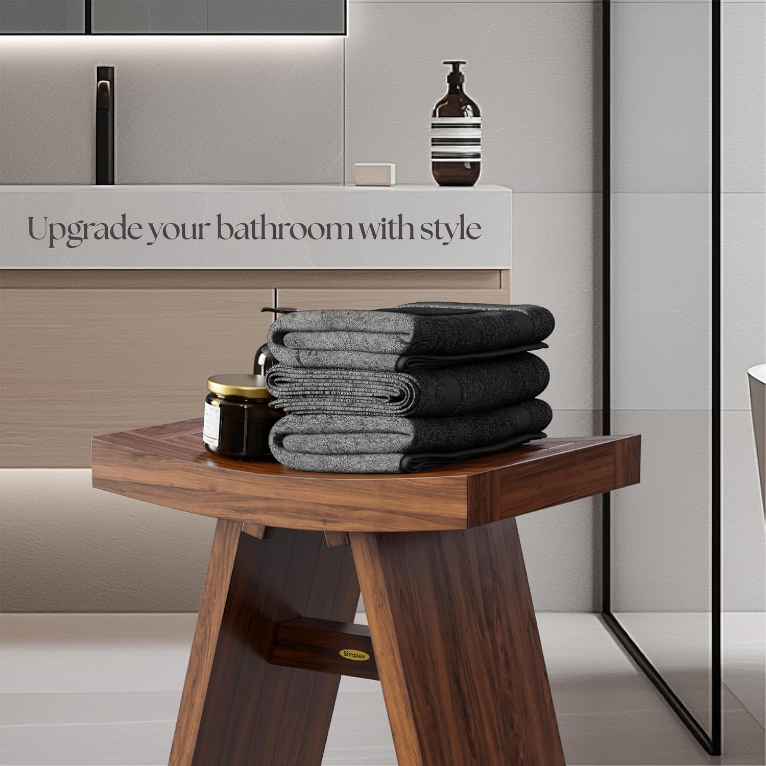 Teak Shower Bench 18” – Waterproof Shower Stool for Inside Shower