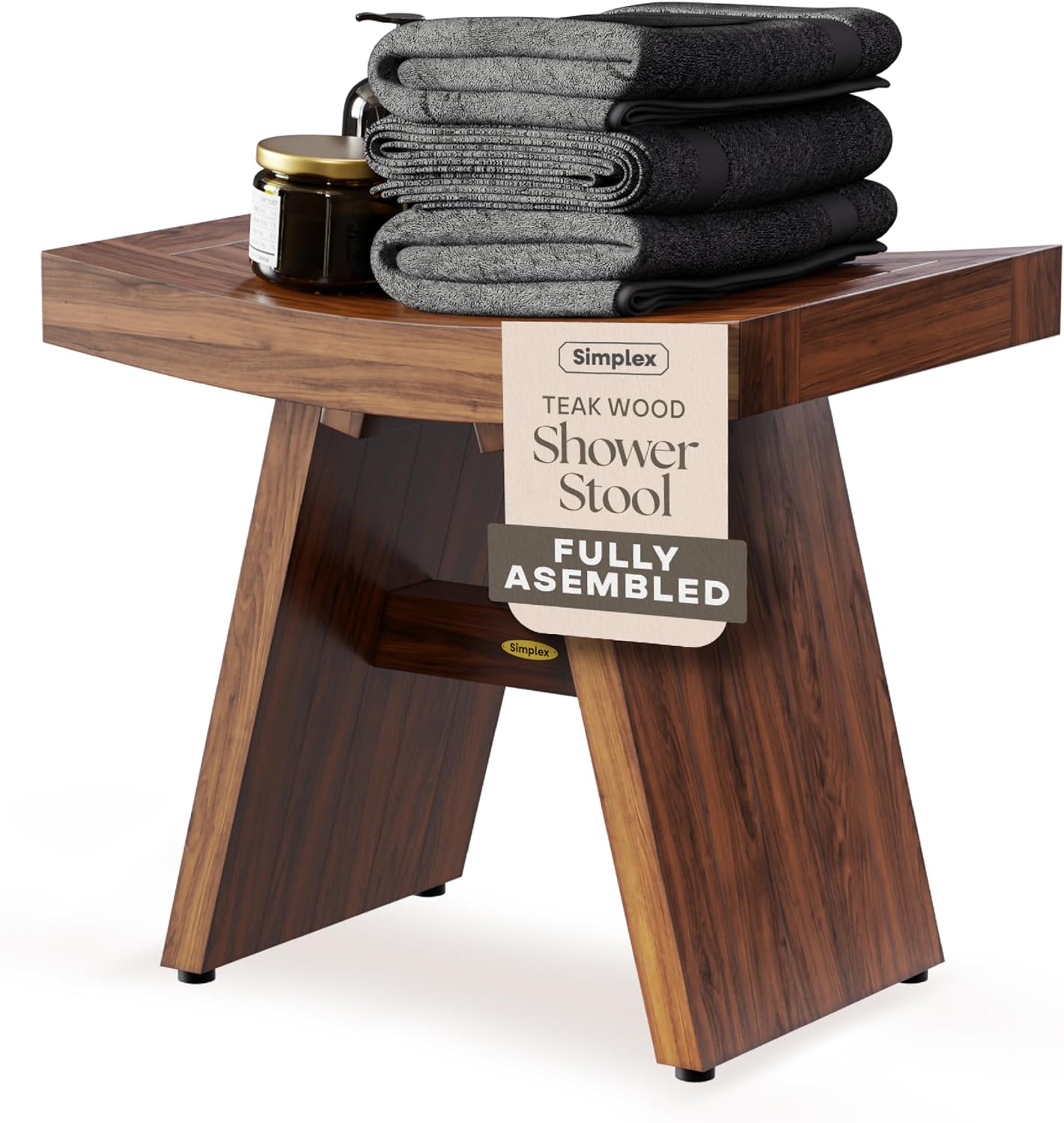 Teak Shower Bench 18” – Waterproof Shower Stool for Inside Shower