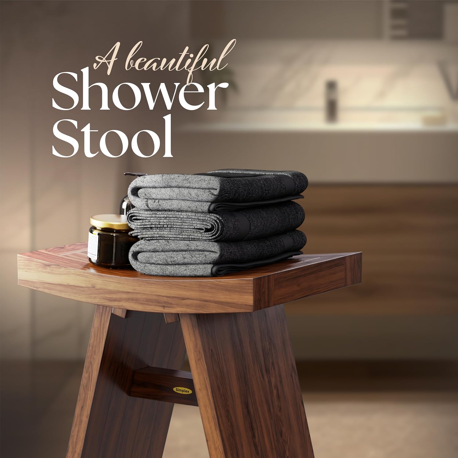 Teak Shower Bench 18” – Waterproof Shower Stool for Inside Shower